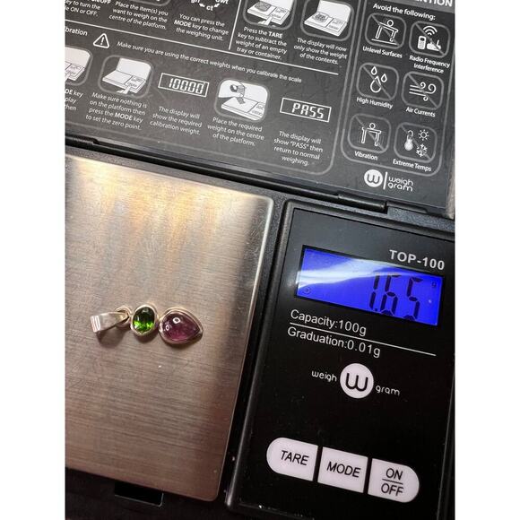 NEW Pink tourmaline and chrome diopside sterling silver pendant 1.65 grams - Picture 10 of 10